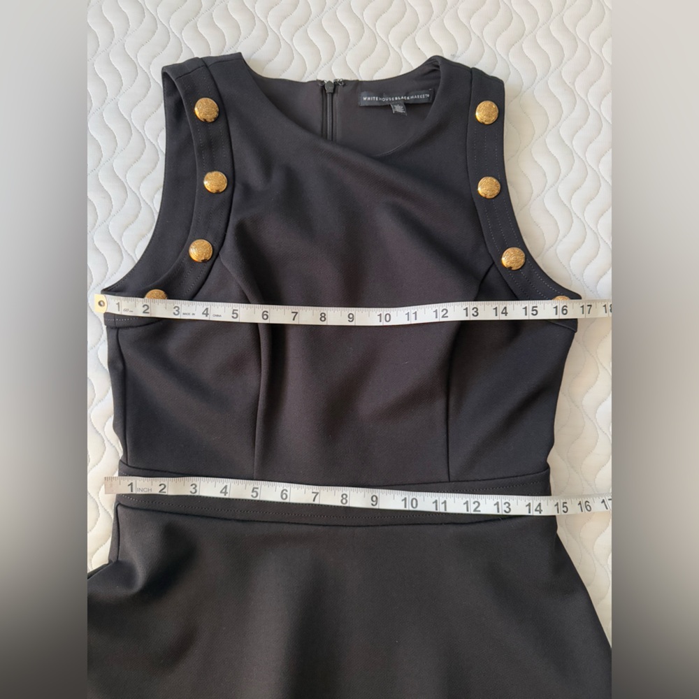 White House Black Market 4 Black Ponte Fit & Flare Gold Button A line Dress - Picture 9 of 12